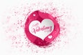 Happy Valentine\'s Day festive web banner, Valentine\'s Day. Composition with pink brains brush, paint, and hearts on a light