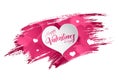 Happy Valentine\'s Day festive web banner, Valentine\'s Day. Composition with pink brains brush, paint, and hearts on a light