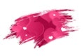 Happy Valentine`s Day festive web banner, Valentine`s Day. Composition with pink brains brush, paint, and hearts on a light