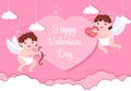 Happy Valentine`s Day Flat Design Illustration Which is Commemorated on February 17 with Cute Cupid, Angels on Clouds for Love Royalty Free Stock Photo
