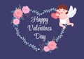 Happy Valentine`s Day Flat Design Illustration Which is Commemorated on February 17 with Cute Cupid, Angels on Clouds for Love Royalty Free Stock Photo