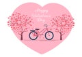 Happy Valentine`s Day Flat Design Illustration Which is Commemorated on February 17 with Teddy Bear, Bicycle and Gift for Love