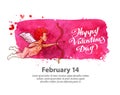 Happy Valentine's day. flying Cupid with bow and arrow. vector illustration