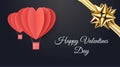 Happy valentine`s day gift certificate. Valentine greeting card on a dark background. Two paper cut red heart shape origami made Royalty Free Stock Photo