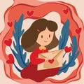 Happy Valentine`s Day with girl reading love letter Royalty Free Stock Photo