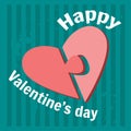 Happy Valentine`s day greeting card. Aquamarine color background. Puzzle.