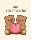 Happy Valentine\'s Day Greeting Card with Bears Heart Vector Royalty Free Stock Photo