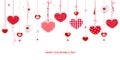 Happy Valentine's Day greeting card with border design hanging hearts vector background Royalty Free Stock Photo
