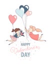 Happy Valentine`s Day greeting card homosexual female couple heart balloons Royalty Free Stock Photo