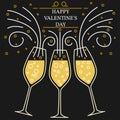 Happy valentine's day greeting card. EPS10 vector. Champagne gla