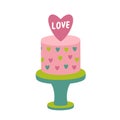 Happy Valentine\'s Day greeting card February 14 with cake and hearts.