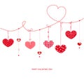 Happy Valentine's Day greeting card with hanging hearts vector