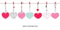 Happy Valentine's Day greeting card with hanging retro hearts vector