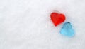 Happy Valentine`s Day greeting card.Holiday Valentine decoration.Two white wooden hearts on a blue background. Royalty Free Stock Photo