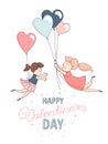 Happy Valentine`s Day greeting card homosexual female couple heart balloons Royalty Free Stock Photo