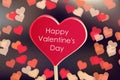 Happy Valentine s Day. Greeting card layout design template. Candy on a stick in the form of a heart on a blue