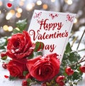 Happy Valentine\'s Day greeting card, red roses Royalty Free Stock Photo