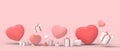 Happy Valentine`s Day Greeting Card sells banner and Gift box with heart balloon for elements of love concept on pink background