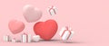 Happy Valentine`s Day Greeting Card sells banner and Gift box with heart balloon for mother`s day on pink background. Wedding