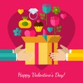 Happy Valentine`s Day greeting card. Set of flat design concept