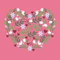 Happy Valentine\'s Day greeting card. Square template with flowers in the form of a heart. Royalty Free Stock Photo