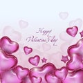 Happy Valentine`s day greeting card template with cute and fancy pink, heart-shaped balloons with lettering. It can be used for