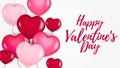 Happy valentine`s day greeting card template. Illustration of 3D red heart shape group flying balloon