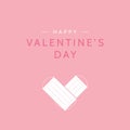 Happy Valentine\'s Day. Greeting card with text and face masks making heart symbol on pink background. Quarantine Valentine