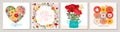 Happy Valentine`s Day greeting cards. Floral square templates.