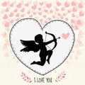Happy valentine's day gritting card. Cupidon is aiming in the heart