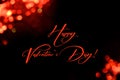Happy valentine`s day hand lettering inscription. Dark background for Valentine`s day greeting card. Bokeh. Banner. Big size. To