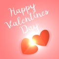 Happy Valentine`s Day. Holiday banner with a pair of red connecting hearts with a bright glow in between. Conceptual illustration Royalty Free Stock Photo