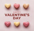 Happy Valentine`s Day Holiday Greeting Card Illustration with Heart Cookies Background