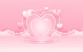 Happy Valentine\'s Day holiday. Hearts balloons neon and podium product display pink.