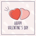 Happy Valentine`s Day holiday. With the symbol of two hearts. The inscription with the holiday of St. Valentine`s Day. Can be us
