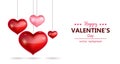 Happy valentine\'s day horizontal banner with hanging heart shapes