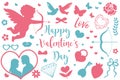 Happy Valentine`s Day icon set of stencil silhouettes. Cute romance love collection of design elements with cupid, heart