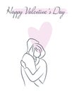 Happy Valentine`s Day illustration. A loving couple hugs. Romantic greeting card