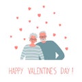 Happy Valentine`s Day illustration. Loving elderly couple. Love forever