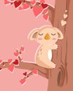 Happy Valentine`s Day with koala bear in love background, Valentines Day background with koala on tree
