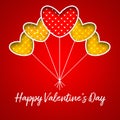 Happy Valentine`s Day lettering Greeting Card with red and gold ballo Royalty Free Stock Photo