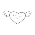 Happy Valentine\'s Day. Love doodle icon. Heart with wings. Hand drawn illustration. Vector Clip Art Royalty Free Stock Photo