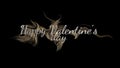 Happy Valentine`s Day message words made by silver braided wavy strings gold lines over dark black background. 3d