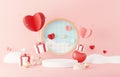 Happy Valentine\'s Day. Minimal sweet love scene with display podium for mock up and product brand presentation.