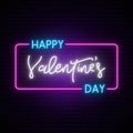 Happy Valentine`s Day neon horizontal banner.