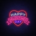 Happy Valentine s Day is a neon sign. Bright light banner, neon billboard, vivid advertising, brochure. Design a Royalty Free Stock Photo