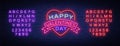 Happy Valentine s Day is a neon sign. Bright light banner, neon billboard, vivid advertising, brochure. Design a Royalty Free Stock Photo