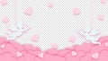 Happy Valentine\'s Day. Pink clouds or nubes and hearts with amour or cupid on a transparent background.