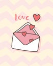 Happy Valentine`s Day with pink open envelope with a heart, Valentines Day declaration of love