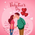 happy Valentine\'s Day Poster or banner with cartoon couples. abstract vector illustration design